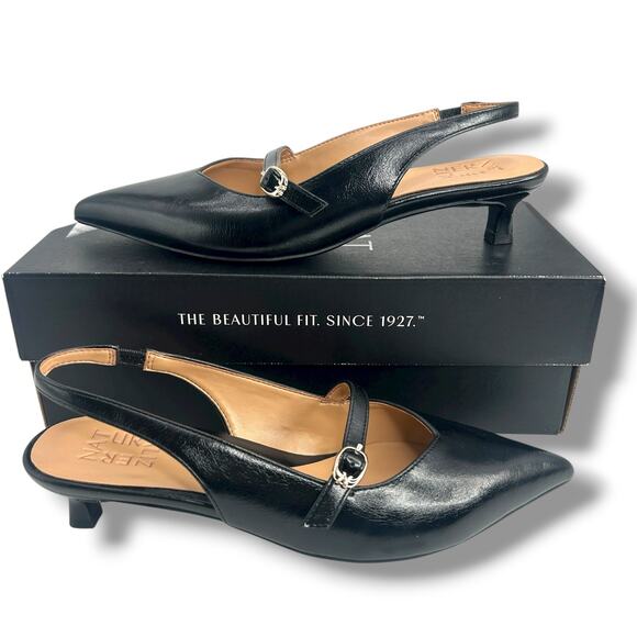 Naturalizer Grayson Pointed Toe Kitten Heel slingback Pumps Black Size 7 EUC - Picture 10 of 12